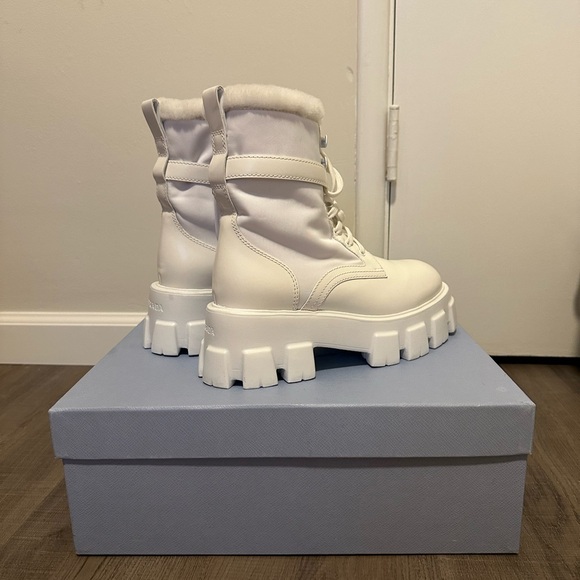 PRADA MONOLITH LEATHER PLATFORM BOOTS - Picture 6 of 6